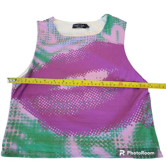 Nasty Gal Tank Top Womens Multi Color Green & Purple Lips Sz 8 - Picture 5 of 5